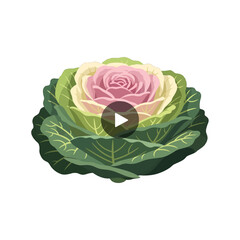 Obraz premium Ornamental Cabbage Pixel Art with Green and Pink Color Isolated on White Background