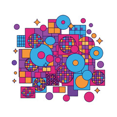 Obraz premium Vibrant Abstract Composition of Squares and Circles in Pink Orange Blue and Purple on White Background