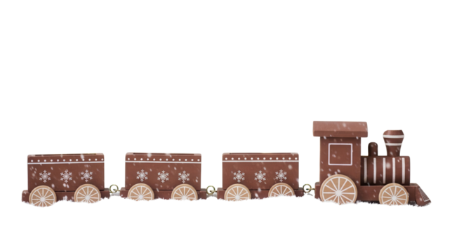 Isolated Brown Wooden Toy Train Christmas Decoration with Snowflake Pattern and Artificial Snow - Powered by Adobe