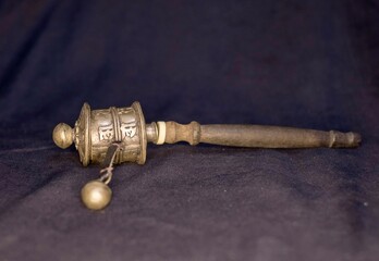 Antique Tibetan Buddhist Hand Prayer Wheel with Om Mani Mantra Inscription