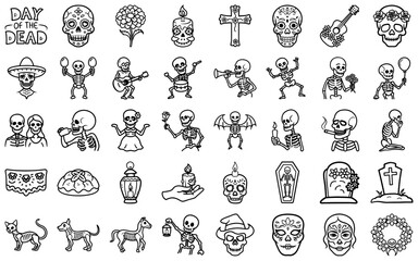 Naklejka premium Day of the Dead icon collection on transparent background 