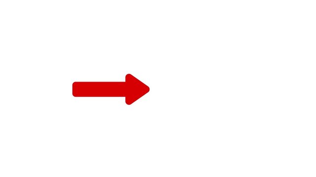 Red direction arrow pointing to right on white background, bold navigation symbol, animated graphic element for modern digital interface design.