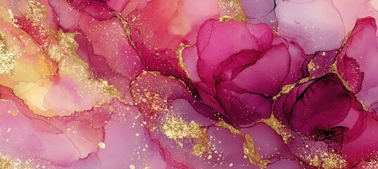 Abstract art with flowing pink, purple, and gold colors