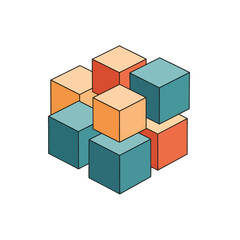 Obraz premium Abstract Arrangement of Orange and Blue Geometric Cubes Illustration on a Clean White Backdrop Creates a Contemporary Geometric Texture