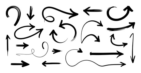 Collection of Hand-Drawn Black Arrows on White Background