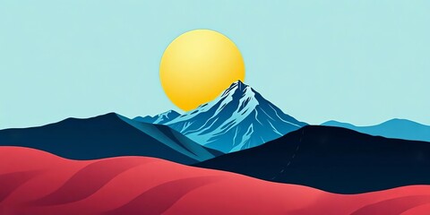 Abstract minimalist sun, moon, and mountain landscape posters  Boho, contemporary nature wall art, mountain, wall art