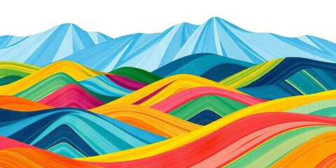 Abstract vector landscape, colorful geometric lines, vintage art style, paint brush strokes, hand-drawn pattern,  stroke,  trendy