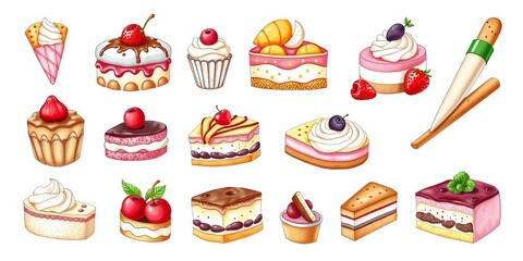 A delightful collection of hand-drawn Italian desserts, including tiramisu, gelato, biscotti, and more,  cake,  menu