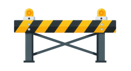 Yellow and Black Construction Road Safety Barrier Barricade with Warning Lights isolated