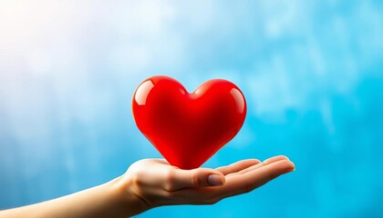 A hand offers a large red heart; symbols of love, charity, and giving,  compassion,  abstract