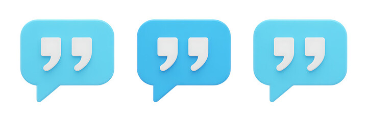 Three blue speech bubbles with white quotation marks on a black background