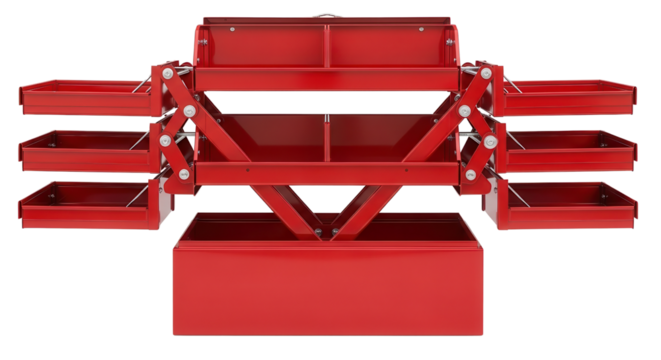 Red cantilever metal toolbox isolated PNG with Transparent Background