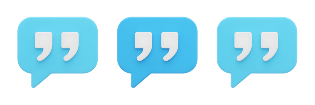 Three blue speech bubbles with white quotation marks on a black background - Powered by Adobe