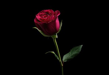 Naklejka premium Single Red Rose on Black
