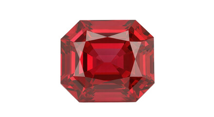 Luxury Deep Red Square Faceted Gemstone or Ruby Jewel Isolated on White Background