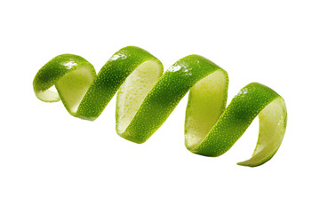 green lime peel isolated on transparent or white background, png