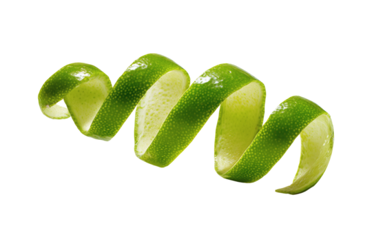 green lime peel isolated on transparent or white background, png