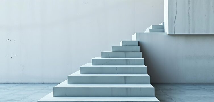 Minimalist concrete stairs ascending against a stark wall,  architecture,  shadow - Powered by Adobe