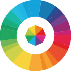 A color wheel illustration showing a spectrum of hues arranged in a circular format with a geometric center.