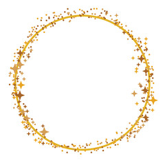 Gold foil frame template with splatter glitter stroke on transparent background