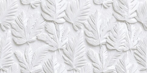 Abstract white textured pattern of sculpted tropical leaves