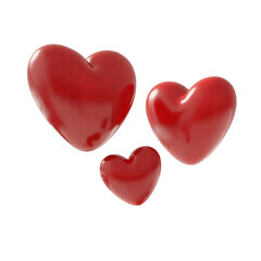 Three shiny red hearts on a black background symbolizing love and romance