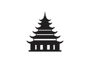 Fototapeta premium Black silhouette of a fivetiered pagoda temple on a white background