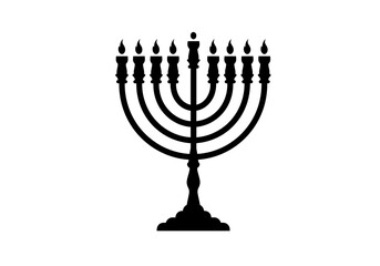 Fototapeta premium Black silhouette of a menorah with nine candleholders eight with flames