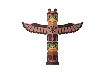 Totem pole with eagle wings bear  bird figures flat vector image