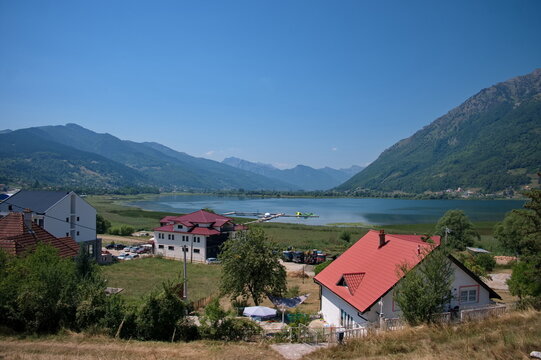 Panoramic view of Plav in Montenegro with Plav lake