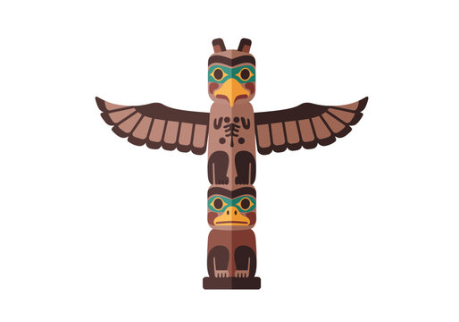 Totem pole with eagle wings bear  bird figures flat vector image