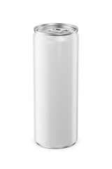 Clean white 250ml aluminum slim drink can isolated. 3D rendering illustration. Transparent PNG image.