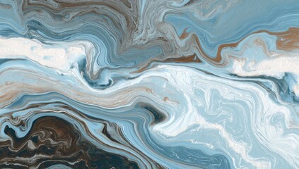 Fototapeta premium Abstract swirling marbled design in muted blues, browns, and creams