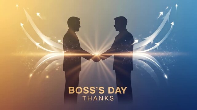 Celebrating boss's day with gratitude: silhouette handshake and radiant arrow explosion