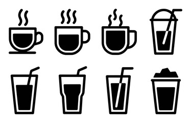 Collection of Hot and Cold Beverage Icons: Coffee, Tea, and Smoothies