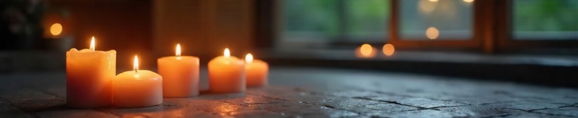 Serene image depicting a tranquil space dedicated to meditative worship; candles illuminate a calm atmosphere conducive to spiritual reflection and inner peace , religious, holy, darkness