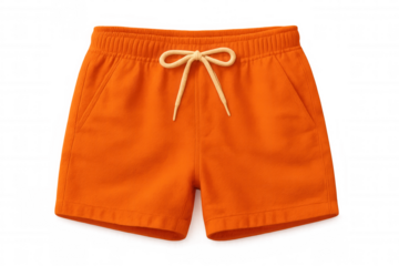 Orange shorts with white drawstring isolated on transparent background, showcasing comfortable summer apparel suitable for sports, leisure, and casual wear