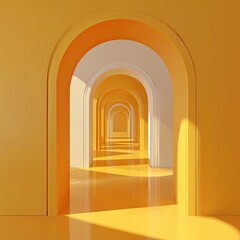 Fototapeta premium Bright yellow arches, endless hallway