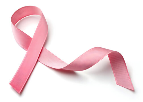 Pink ribbon on a white background symbolizing breast cancer awareness campaign