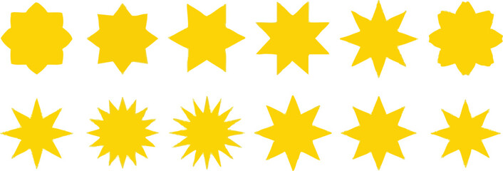 Bright yellow starburst shapes create dynamic patterns for graphic design elements