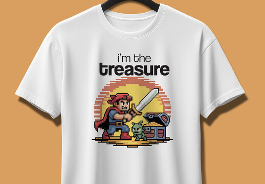 Retro Gaming Treasure Pixel Art Tshirt Design Template