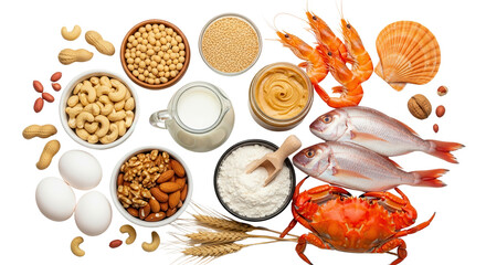 Allergenic food ingredients that cause food allergy isolated PNG with Transparent Background