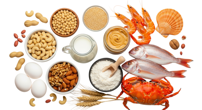 Allergenic food ingredients that cause food allergy isolated PNG with Transparent Background