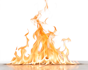 Realistic dancing fire flame isolated on white background, high-resolution detail.