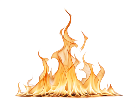 Realistic dancing fire flame isolated on white background, high-resolution detail.