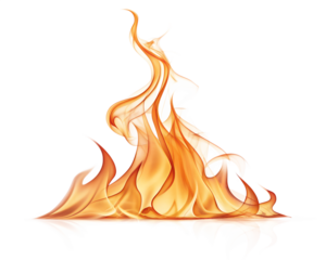 Realistic dancing fire flame isolated on white background, high-resolution detail.