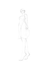 sketch of a young woman in a dress