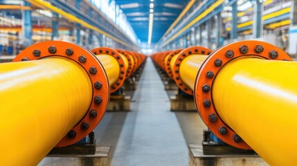 Bright Yellow Industrial Pipe Installation in Modern Warehouse Setting