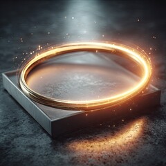 Golden ring of light on dark pedestal