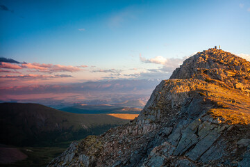 Mountains illuminated by the setting sun